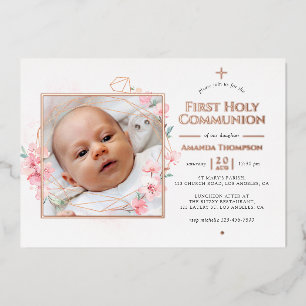 Rose Gold & Blush Geometric Floral Holy Communion