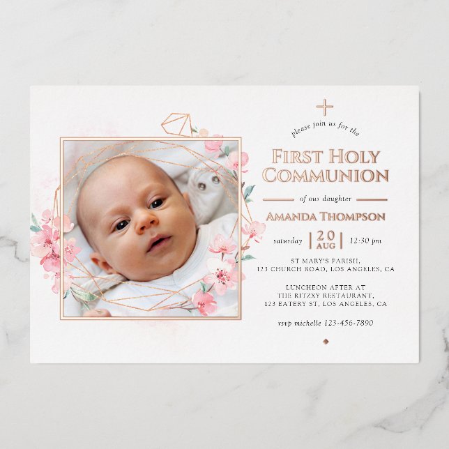 Rose Gold & Blush Geometric Floral Holy Communion (Front)