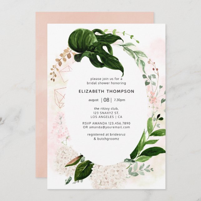 Rose Gold & Blush Geometric Greenery Bridal Shower Invitation (Front/Back)