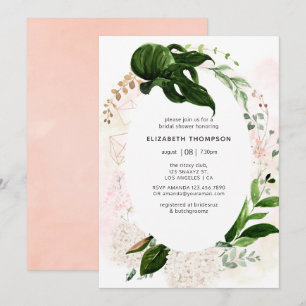 Rose Gold & Blush Geometric Greenery Bridal Shower Invitation