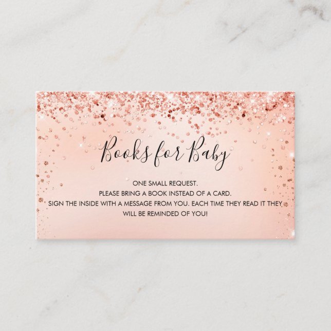 Rose gold blush girl baby shower book request enclosure card (Front)