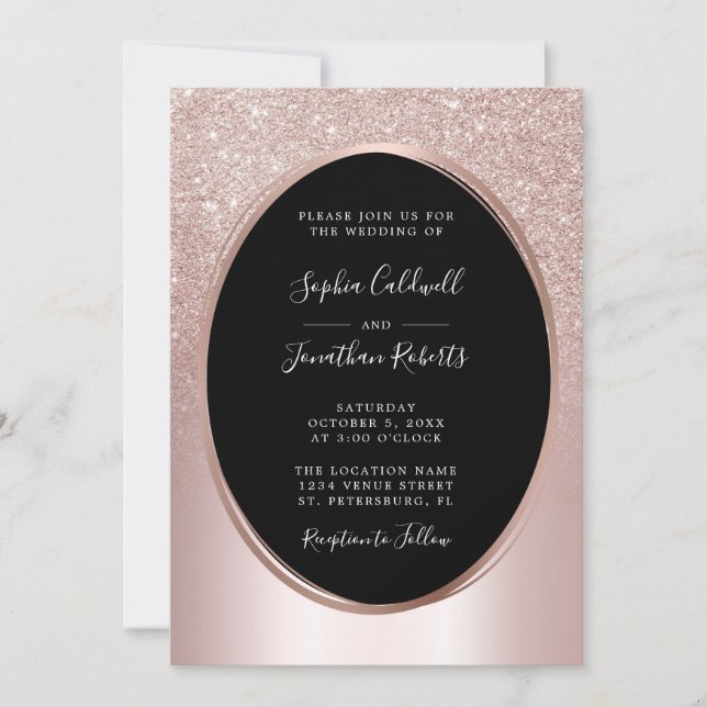 Rose Gold Blush Glitter All in One Wedding Invitation (Front)