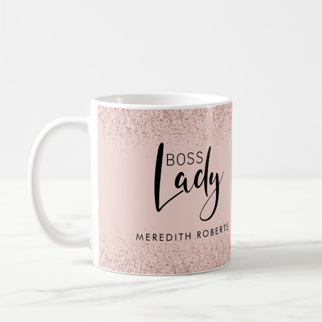 Rose Gold Blush Glitter Boss Lady Personalised Coffee Mug (Left)