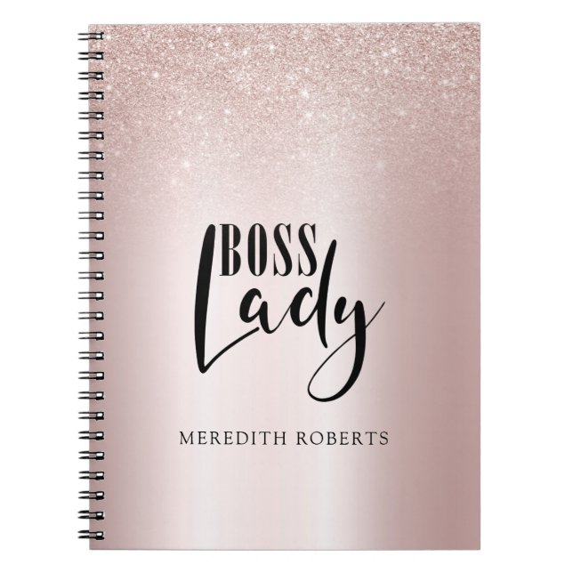 Rose Gold Blush Glitter Boss Lady Personalised Notebook (Front)