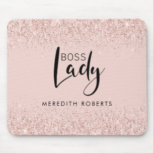 Rose Gold Blush Glitter Boss Lady Personalized Mouse Mat
