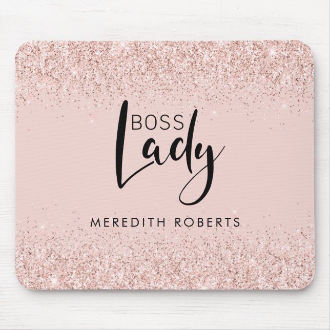 Rose Gold Blush Glitter Boss Lady Personalized Mouse Mat (Front)