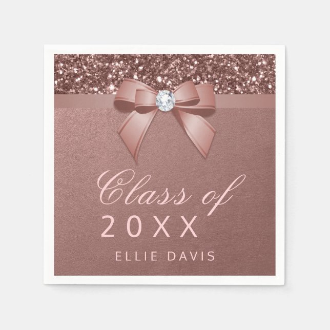 Rose Gold Blush Glitter Bow Graduation Party Napkin (Front)
