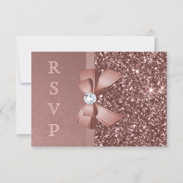 Rose Gold Blush Glitter Bow RSVP (Front)