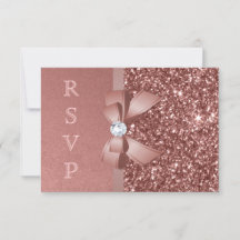 Rose Gold Blush Glitter Bow RSVP