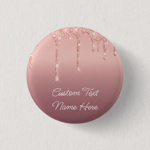 Rose Gold Blush Glitter Button Custom Text Name