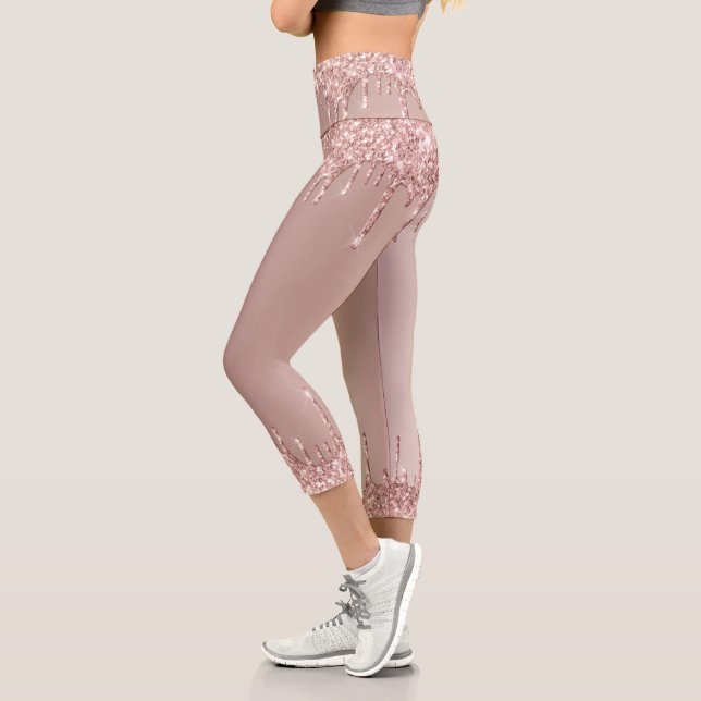 Rose Gold Blush Glitter Capri Leggings (Left)