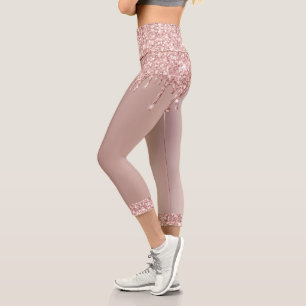 Rose Gold Blush Glitter Capri Leggings - Elegant