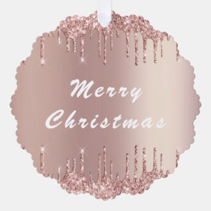 Rose Gold Blush Glitter Christmas Ornament Card