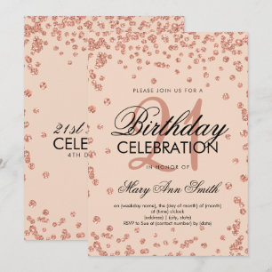 Rose Gold Blush Glitter Confetti 21st Birthday Invitation