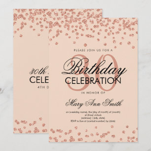 Rose Gold Blush Glitter Confetti 30th Birthday Invitation