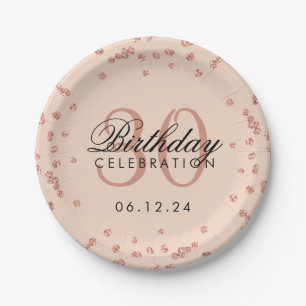 Rose Gold Blush Glitter Confetti 30th Birthday Paper Plate