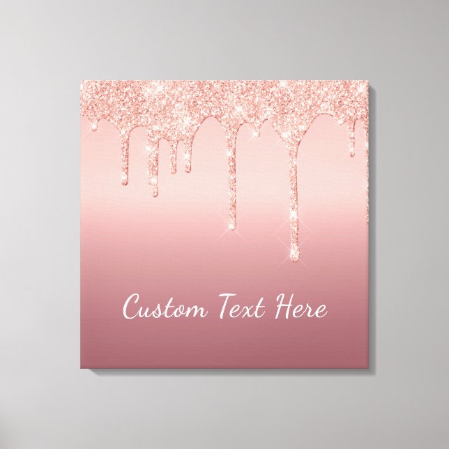 Rose Gold Blush Glitter Custom Text Canvas Print (Front)