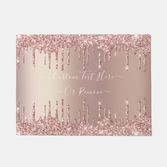 Rose Gold Blush Glitter Custom Text Doormat (Front)