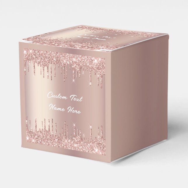 Rose Gold Blush Glitter Custom Text Favour Box Gif (Front Side)