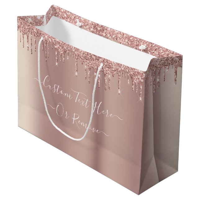 Rose Gold Blush Glitter Custom Text Gift Bag (Front Angled)