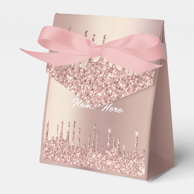 Rose Gold Blush Glitter Custom Text Gift Favour Bo Box (Front Side)