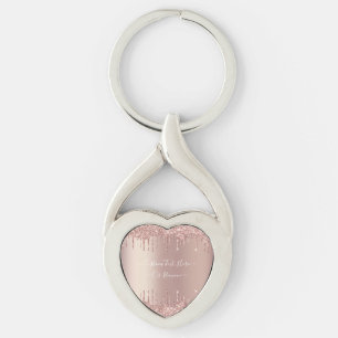 Rose Gold Blush Glitter Custom Text Keychain Gift