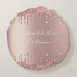 Rose Gold Blush Glitter Custom Text Round Pillow