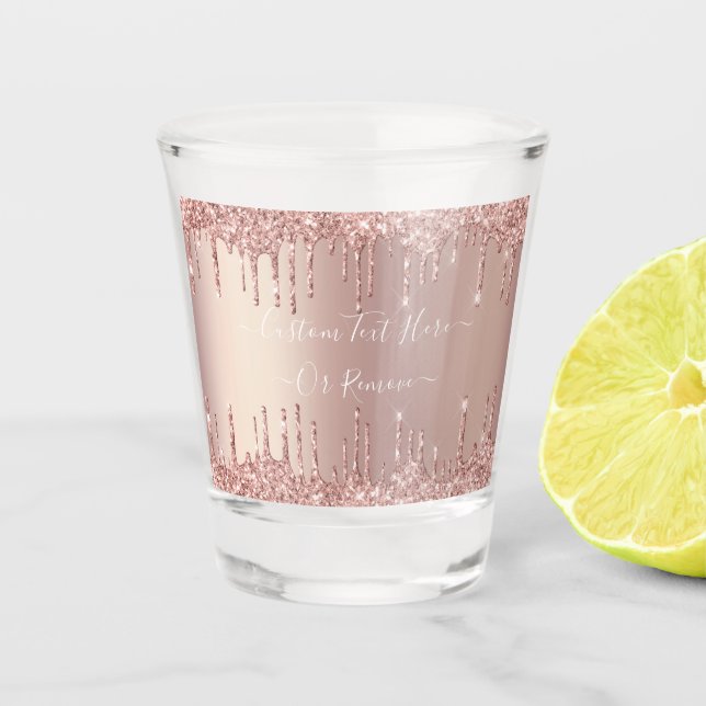 Rose Gold Blush Glitter Custom Text Shot Glass (Front)