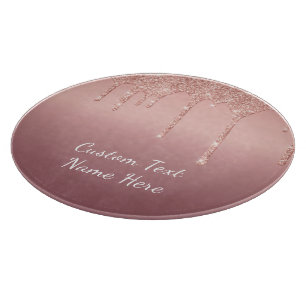 Rose Gold Blush Glitter Cutting Board Custom Text