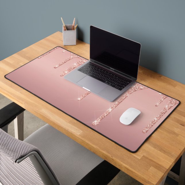 Rose Gold Blush Glitter Desk Mat (Office 2)