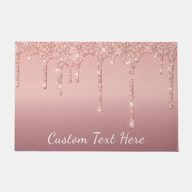 Rose Gold Blush Glitter Doormat with Custom Text (Front)