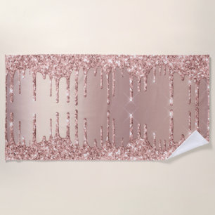 Rose Gold Blush Glitter Drips Beach Towel