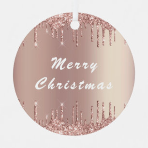 Rose Gold Blush Glitter Drips Christmas Ornament