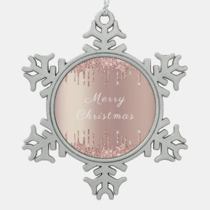 Rose Gold Blush Glitter Drips Christmas Ornament