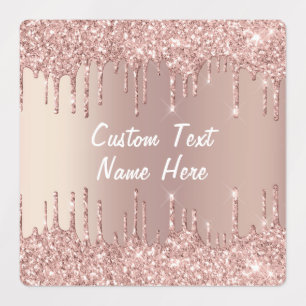 Rose Gold Blush Glitter Drips Custom Text Labels