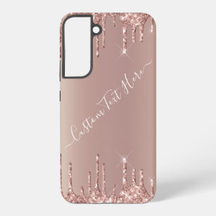 Rose Gold Blush Glitter Drips Custom Text Name Samsung Galaxy Case