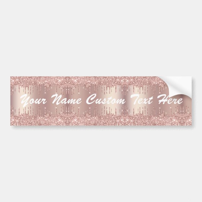Rose Gold Blush Glitter Drips Custom Text Sticker (Front)