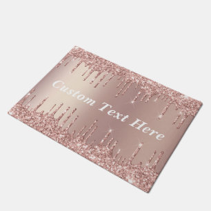 Rose Gold Blush Glitter Drips Doormat Custom Text