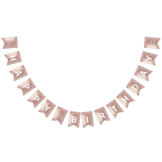 Rose Gold Blush Glitter Drips - Happy Birthday Bunting (All)