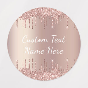 Rose Gold Blush Glitter Drips Labels Custom Text 