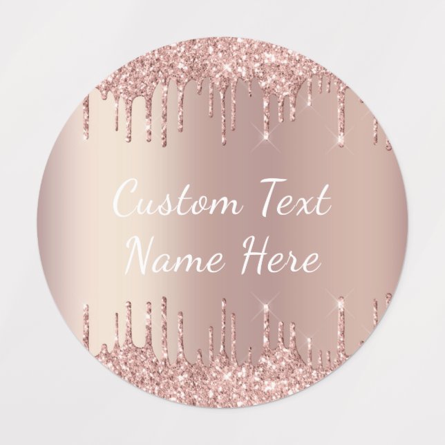 Rose Gold Blush Glitter Drips Labels Custom Text  (Design 3)