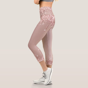 Rose Gold Blush Glitter Drips Leggings - Modern
