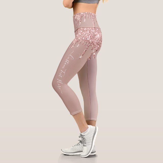 Rose Gold Blush Glitter Drips Leggings +  Text (Left)