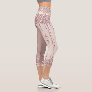 Rose Gold Blush Glitter Drips Leggings - Your Text