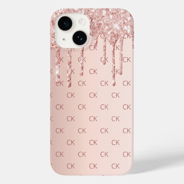 Rose gold blush glitter drips monogram initials  Case-Mate iPhone case (Back)