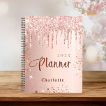 Rose gold blush glitter drips monogram name 2025 planner<br><div class="desc">A faux rose gold background with elegant blush faux glitter drips,  paint dripping look. Personalise and add a name and year. Perfect for school,  work or organising your personal/family life.</div>