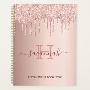 Rose gold blush glitter drips monogram planner