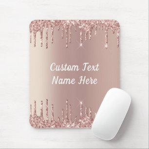 Rose Gold Blush Glitter Drips Mouse Pad Your Text