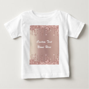 Rose Gold Blush Glitter Drips Name Baby T-Shirt