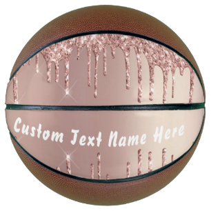 Rose Gold Blush Glitter Drips Name Basketball Gift